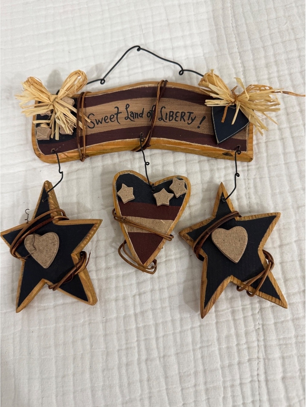Primitive “Sweet Land of Liberty” Wood Wall Hanging Stars Flag Rustic Folk Art